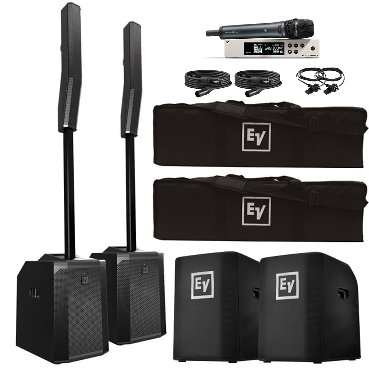 2x EV Evolve 50 Portable Column Speaker System and Wireless Mic